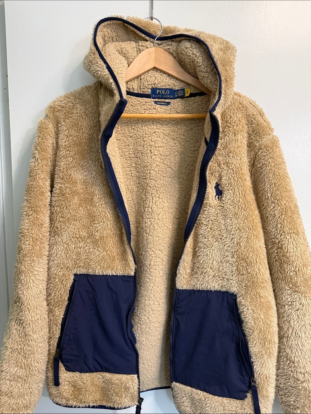 Polo by Ralph Lauren Tan Performance Sherpa Jacket with Navy Trim
